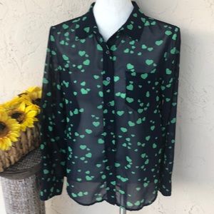 Banana Republic shirt button down heart print blouse  women’s small valentine’s